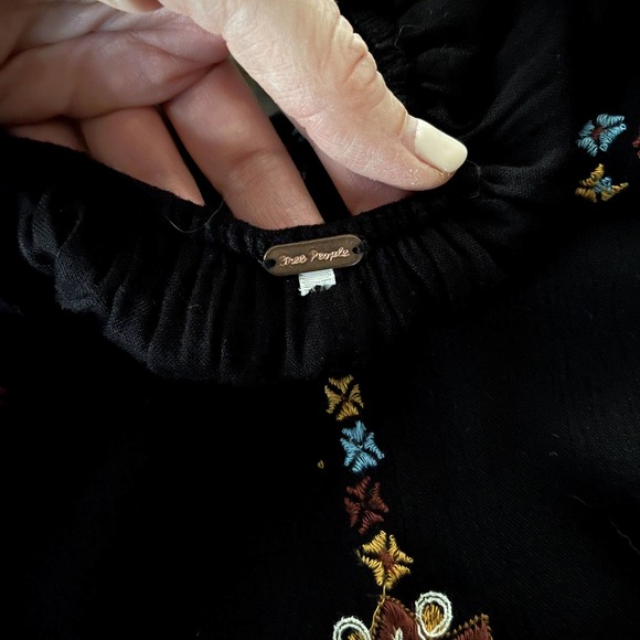 Free People Oxford Embroidered Mini Dress Black Sz Large Floral Embroidery Boho - Picture 15 of 15